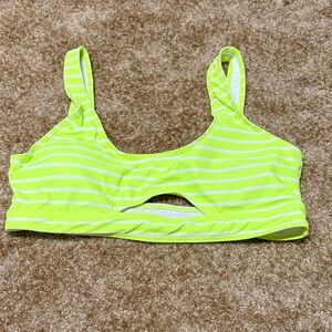 SHEIN Neon Yellow Striped Bikini Top with Front Cutout